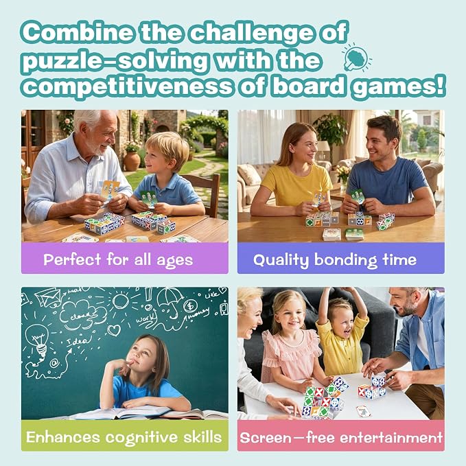 iuuoi Matching Puzzle Game, Fast-Paced Visual Recognition Block Family Board Game, Brain Teaser Puzzles for Kids & Adults 2 Player, Travel Games for Boys & Girls Ages 6 and up
