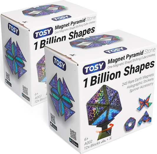 TOSY Magnet Pyramid Stone - 1 Cube Transforms into 1 Billion Shapes (Bunny, Egg Basket, Flowers, Heart…), 243 Rare Earth Magnets, Holographic Design, Puzzle/STEAM Toy, Easter Birthday Gift, 2-Pack