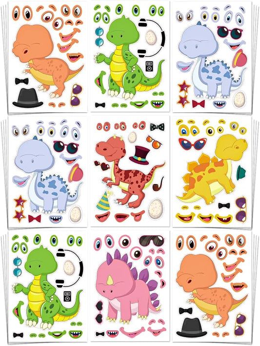 Aowplc 30 Sheets Make A Dinosaur Stickers for Kids Fun Mix 'n Match Craft for Party Favors & Activities