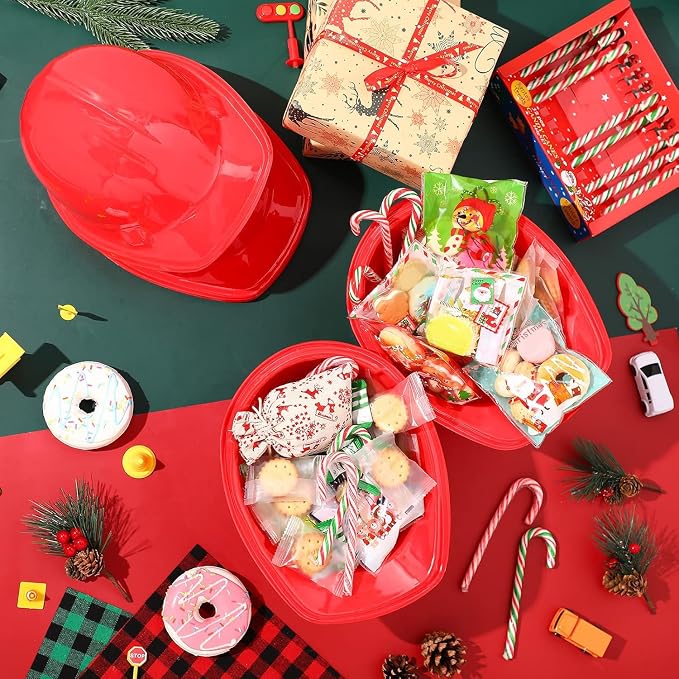Sumind 48 Packs Construction Party Hats Kids Plastic Worker Helmet Bulk Toy for 3-8 Years Children Dress up Party Supplies(Red)