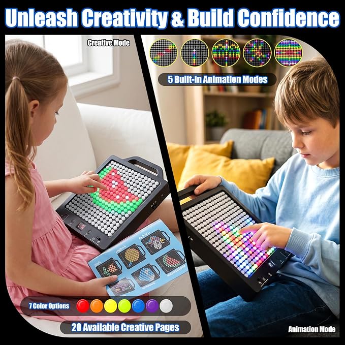 Konijiwa Sensory Toys for Kids with Autism | Light-Up STEM Toy | Screen-Free Travel Toy | No Pegs Choking Hazard, for Autistic, ADHD, CVI, Boys, Girls, Toddlers, Birthday, Gift, Ages 3+ (256 Buttons)