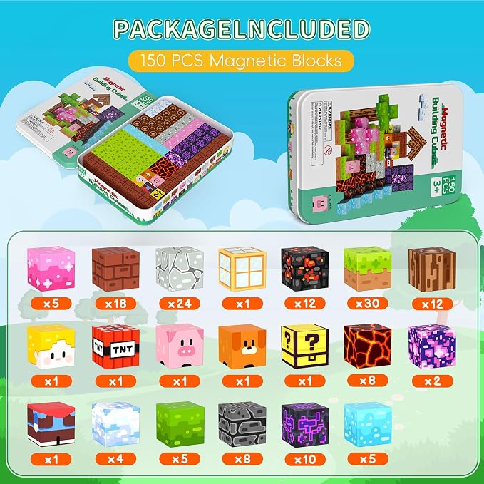 150PCS Magnetic Blocks Magnet Building Cubes Birthday Gifts for Kids | 0.8in Magnetic Cubes, STEM Learning Magnet Toy, Building Toys for Kids Ages 3+, Christmas Party Gifts for Boys and Girls