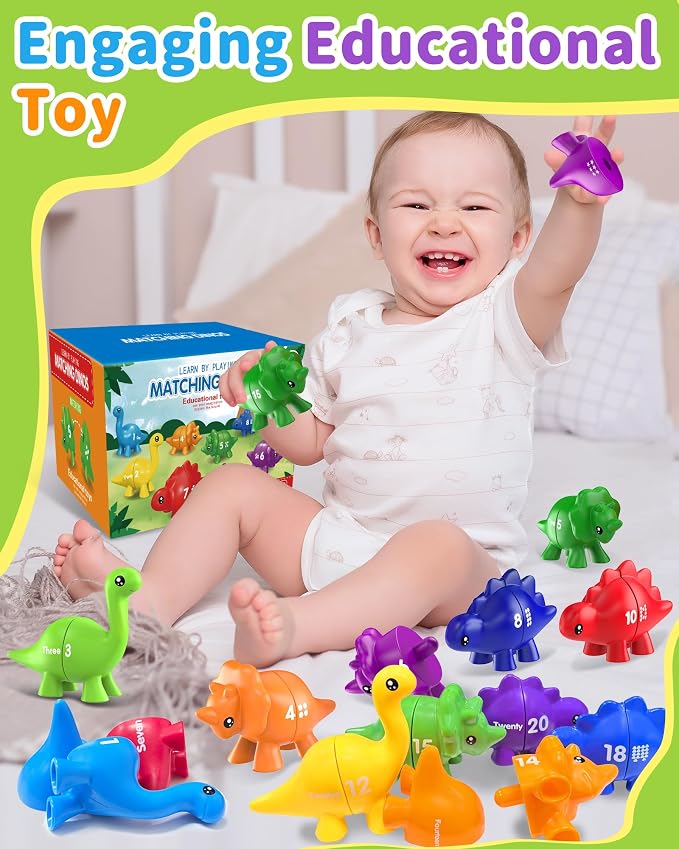 Number Dinosaur Toys for Kids 3-5, Montessori Learning Toys for 3 Year Old | Preschool Educational Toy, Toddler Boy Girl Gifts, Dino Travel Toy, Double-Sided Dinosaurs, Learn Numbers, Matching Game