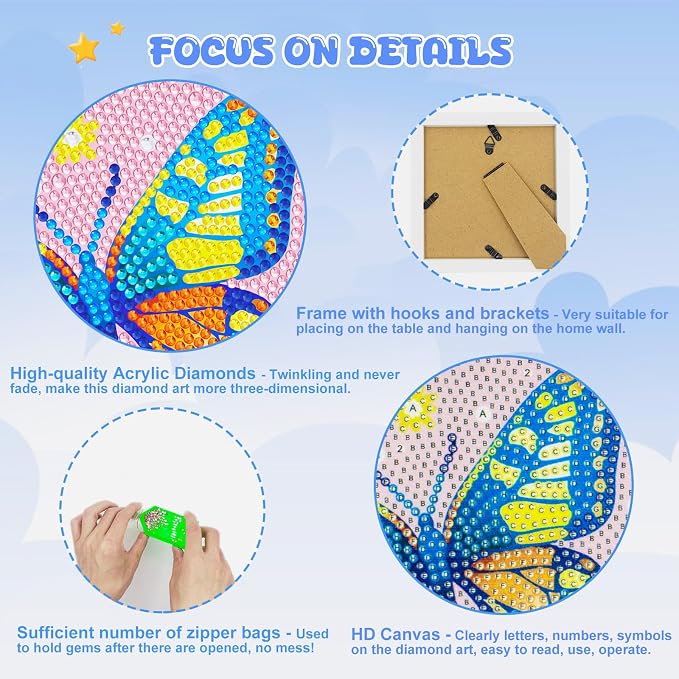 Diamond Art Kits for Kids - Crafts for Girls 8-12 - Diamond Art Painting with Wooden Frame - Arts and Crafts for Kids Ages 4-6 8-10 - GEM Art Supplies Dots for Adult Beginners Home Wall Decor Gifts