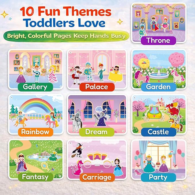 QUOKKA Jelly Sticker Books for Toddlers 1-3, 10 Fairy Tale Themes Unicorn Princess Mermaid, 40+ Large Thick Reusable Stickers, Waterproof Washable Toddler Activity Busy Book, Travel Toy | 10 Fairy Tale Themes with Unicorn, Princess, Mermaid - Waterproo...