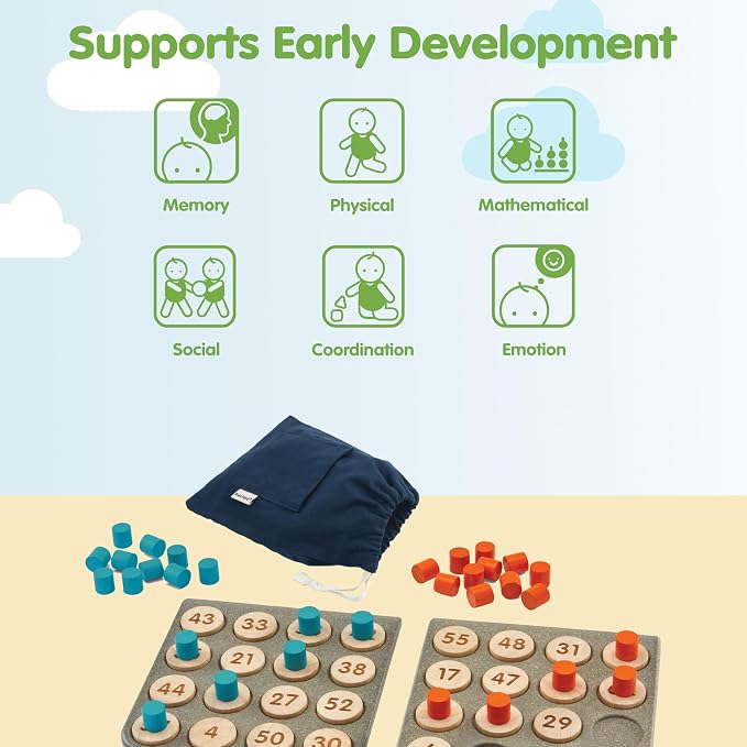 PlanToys® Wooden Math Bingo Game Montessori Number Kids Classroom Play | numbers, tiles, math games, wooden cards, girls, boys, counting, logical thinking learning gift preschool family new set