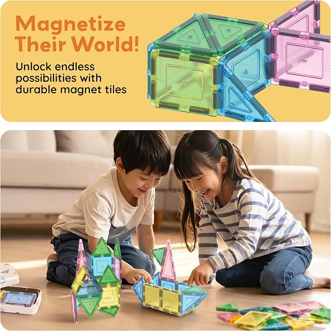 PicassoTiles Magnetic Tiles 20PC Construction Building Blocks Toy with Tin Storage Travel Case Creative Developmental Kids Learning Magnet Tile Education Cognitive Skill Toys Boys Girls Ages 3+ PT11