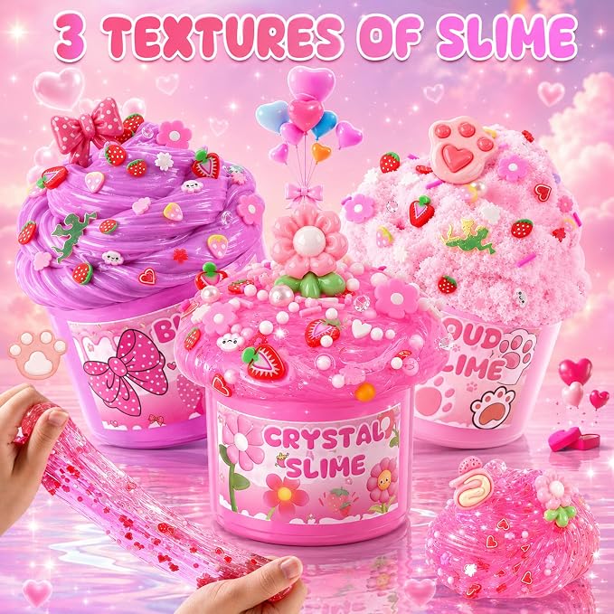 6-Pack Pink Slime Kit for Girls, Cloud Butter Squishy Birthday Gift Set | Party favor, goodie bag stuffer, Easter basket filler and sensory toy for kids ages 4-10