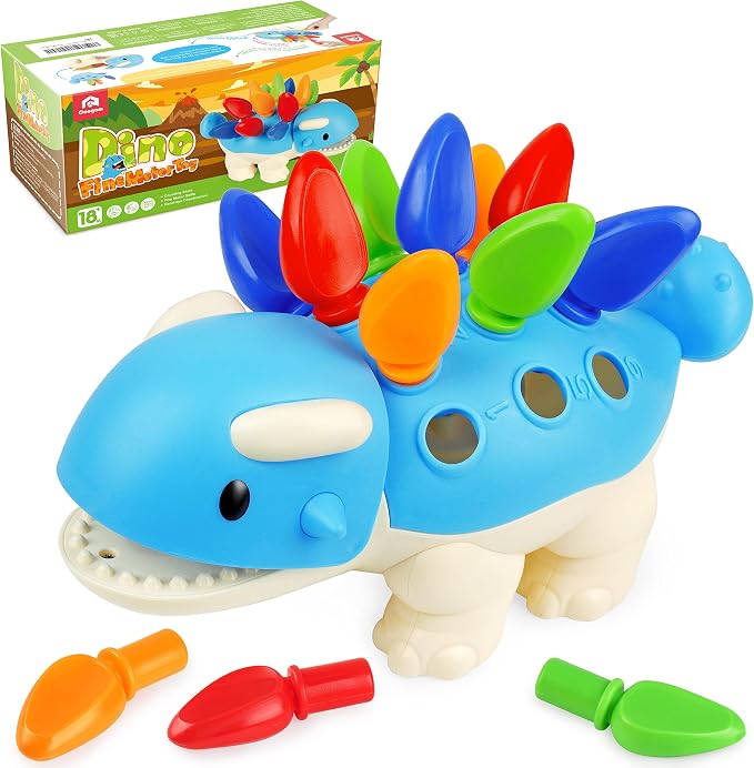 Coogam Dinosaur Fine Motor Skills Toy, The Ankylosaurus Toys 13 Pcs, Sorting Stacking Dinosaur Color Recognition Montessori Educational Gift Game for Year Toddler