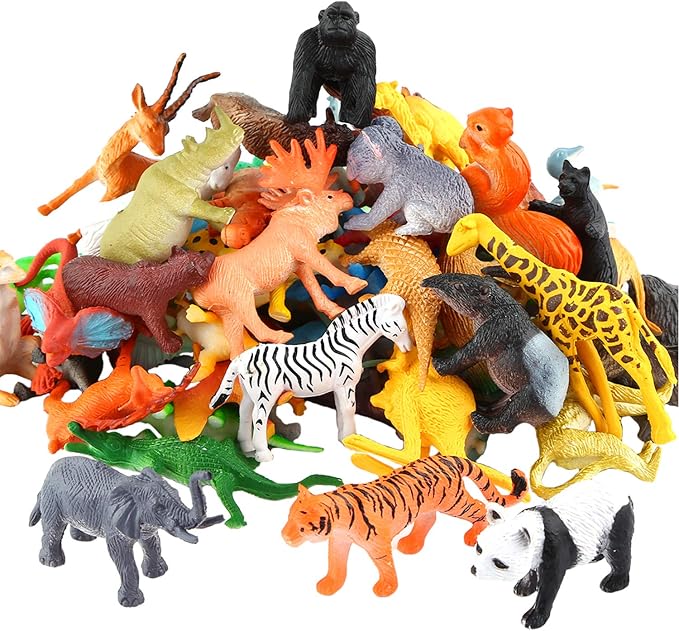 54 Piece Animal Figures for Kids, Safari Jungle Animal Figurines | Realistic animal figures for sensory bins, school learning, jungle party favors, cupcake toppers, classroom rewards