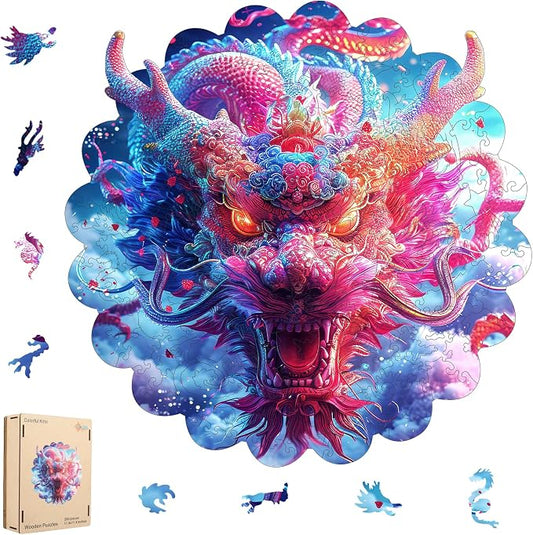 MEATRN Dragon Wooden Puzzles for Adults, Wooden Jigsaw Puzzles, 203 Pcs | Oriental Mythology Kirin Luxury Wood Wall Decorative for Collectors, Unique Gift & Home Decor, 11.4x11.4 in