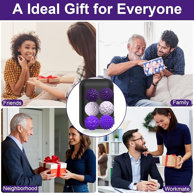BUSOHA Silicone Magnetic Fidget Balls - 6 Pack Fidget Toys for Adult | Six Unique Textures Sensory Support,Quiet and Silent Stress Relief,Lightweight,Office,Travel,Anxiety,ADHD,Purple