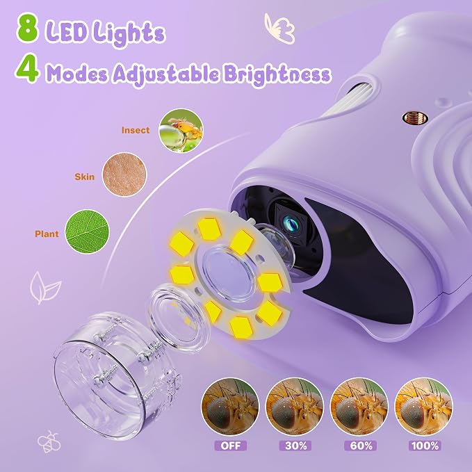 1000X Handheld Digital Microscope for Kids: Pocket Microscope with 2.0" IPS Screen - STEM Toys Birthday Gifts for Girls Boys - Portable Edu Science Kits Toddler Age 3-6 6-12 Purple