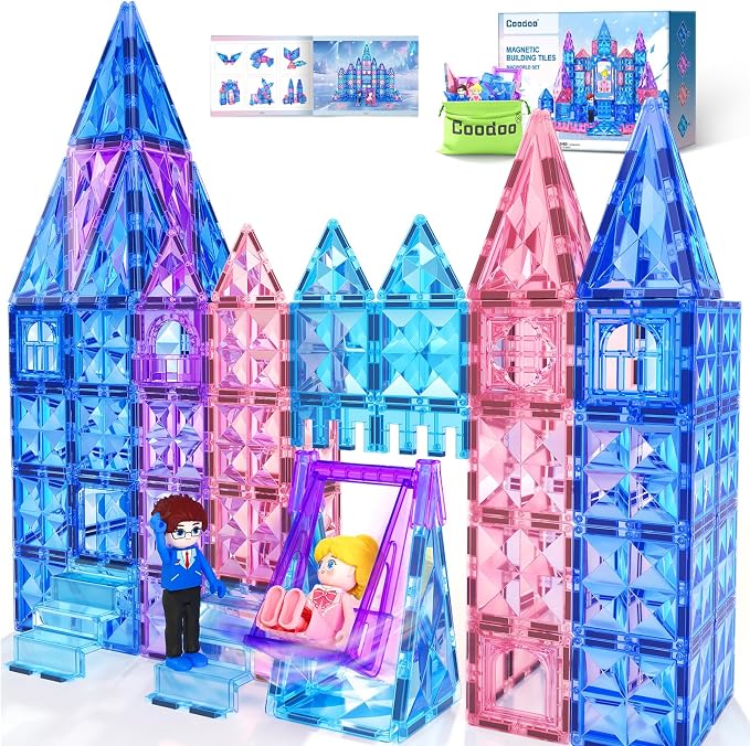 Diamond Magnetic Tiles Building Blocks-Princess Toys for Kids , Girl Gifts | Magnetic Tiles for Kids, Magnetic Blocks, 3 4 5 Year Old Girl Birthday Gifts, Toys for 3 4 5 6 Year Old Girl, Frozen Toys