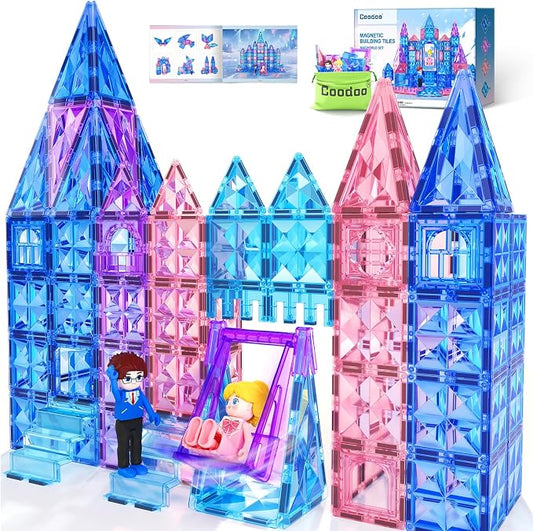 Diamond Magnetic Tiles Building Blocks-Princess Toys for Kids , Girl Gifts | Magnetic Tiles for Kids, Magnetic Blocks, 3 4 5 Year Old Girl Birthday Gifts, Toys for 3 4 5 6 Year Old Girl, Frozen Toys