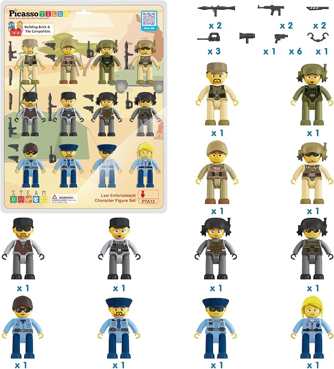 Picasso Toys Magnetic Action Figures Character Law Enforcement for Construction Building Block Tiles Toy Set Magnet Expansion Variety Pack Educational STEM Learning Kit Pretend Playset PTA12