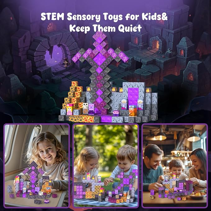 Magnetic Blocks—120PCS Magnet Toys for Kids, Magnetic Building Blocks Cubes, Montessori Sensory Stacking Magnets School STEM Toys Birthday Gifts for Boys&Girls Age 3+ Years Old (Volcanic)