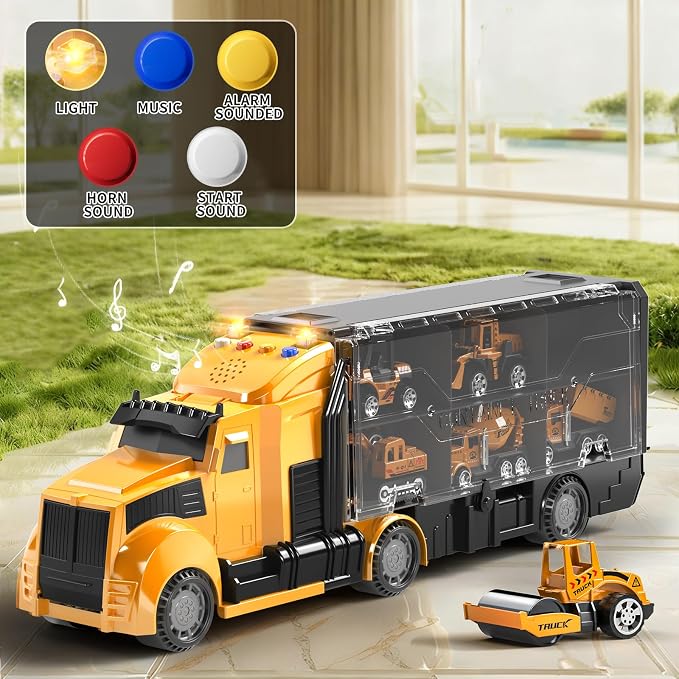 NIPLOOOW Construction Trucks Toy Set with Play Mat, Carrier Truck Play Vehicles Set for 3 4 5 6 Years Old Boys Kids, Die-Cast Car Toy for Toddlers 3-4 Years, Birthday Gifts Toys for 3-9 Year Old Boys