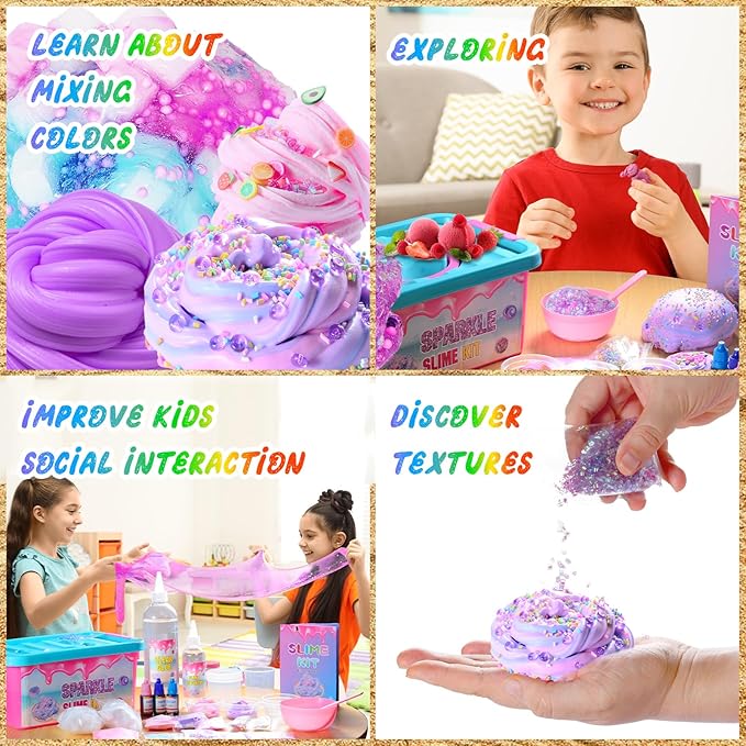 inksbui Confetti Slime Kit, Sparkling, Glimmer, Crunchy, Foam, Jelly Cubes Slime, Stress Relief Toys, Party Favors for Kids, for Girl Boys 6 7 8 9 10 11 12