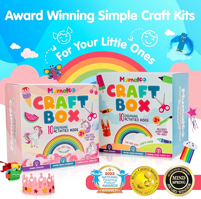 Mumaloo Kids Craft Kit – 10 Unicorn & Mermaid Art Projects | No Mess · All Supplies Included · Ages 3 4 5 6 7 8 · Educational Gift for Girls · Toddler Arts and Crafts