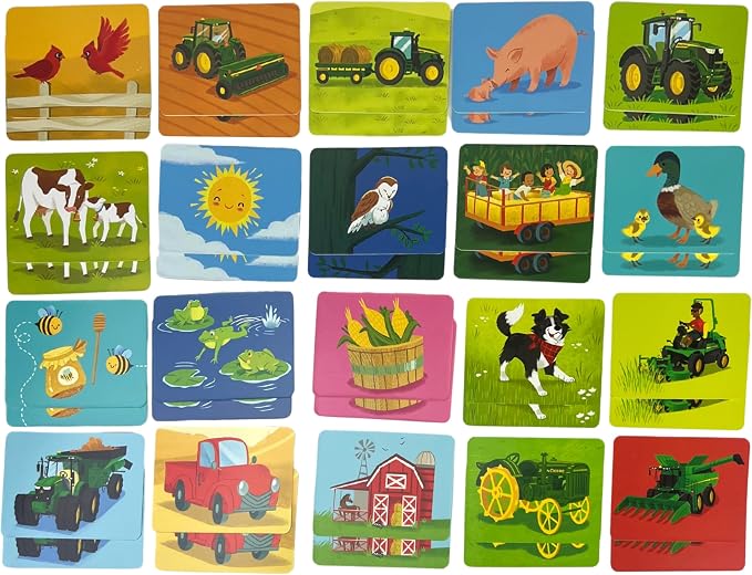 Cottage Door Press John Deere Memory Matching Game for Kids Ages 3+ 72 Large Thick Cards Including Farm Animals and Tractors in a Sturdy Compact Box