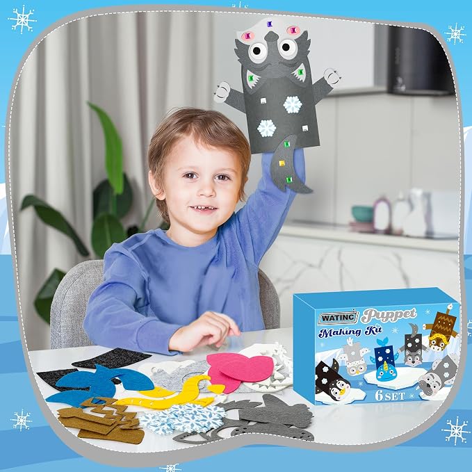 WATINC Hand Puppet Making Kit, Felt Sock Puppet Toys for Kids (Polar B) | 6 Styles, Make Your Own Storytelling & Role Play Crafts, Creative Group Activity, Party Favors & Gifts for Kids Ages 4-8