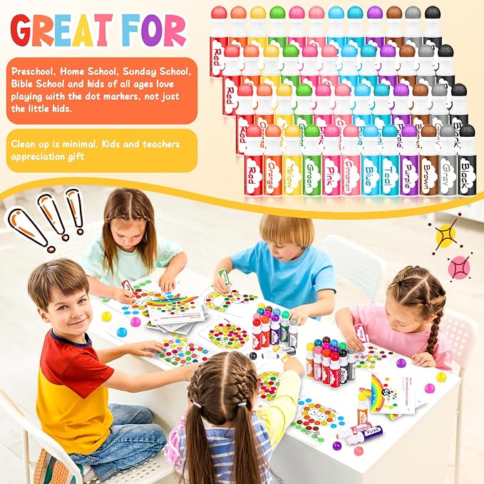 Soucolor 96-Pack Washable Dot Markers for Kids & Toddlers 8 Vibrant Colors | Bingo Daubers, Preschool Arts & Crafts, Classroom Supplies,Paint Dabbers for Endless Creative Fun,Non-Toxic
