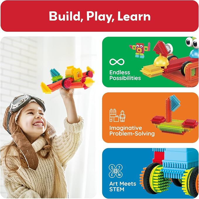 PicassoTiles 120pcs Hedgehog Interlocking Building Blocks Tiles Construction Toy Set Learning Playset STEAM Development Preschool Kindergarten Toy for Kids Age3+ PTB120 | Soft rubbery texture, easy-connect forms, BPA-free & lead-safe material, 20+ 3D d...