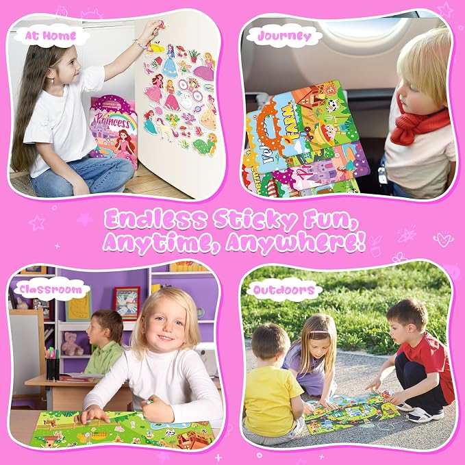 Sticker Books for Toddlers 2-4 Years, 5 Sets Reusable Sticker Books for Toddlers 1-3, Jelly Toddler Stickers Travel Toys for Ages 2+ Kids Boys Girls, Encourages Creativity, Focus, Fine Motor Skills
