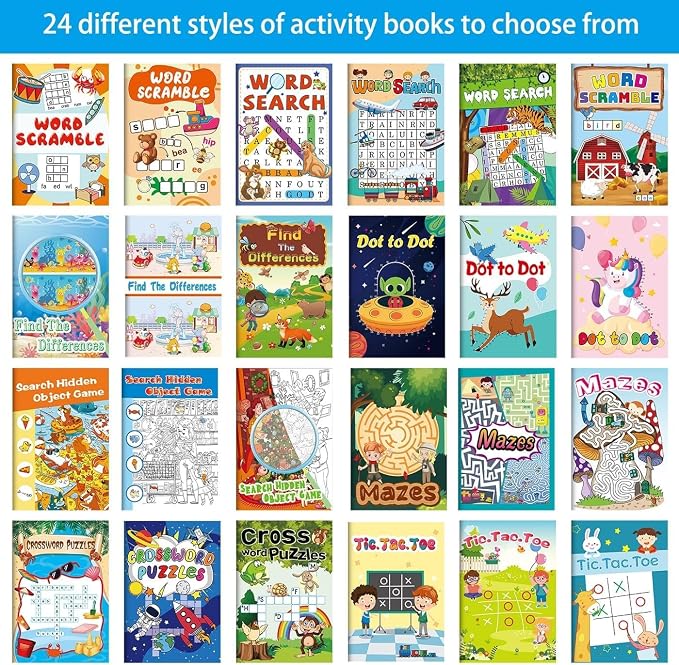 Kalysky 24 Activity Books with Colored Pencils for Kids 4-8 8-12 PartyFavor | Bulk Mini Puzzle Books,Birthday Party Goodie Bags, Classroom Prizes, Return Gifts, Fun Puzzle Activities for kids
