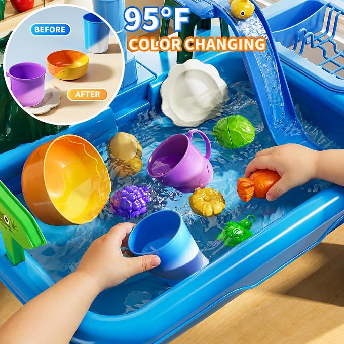 Water Table for Toddlers - Kids Play Sink with Running Water | with Pump, Water Table for Kids Ages 4-8 with Fishing Games, Summer Outside Sensory Gift Toys for Boys and Girls 3 4 5 6 7 8