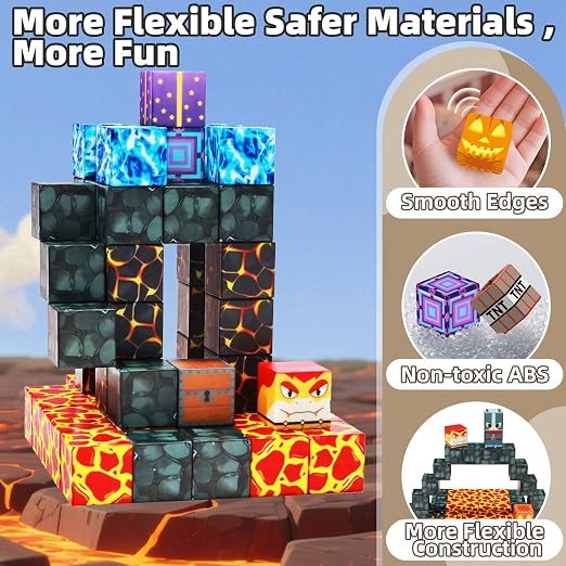 LionFuny Magnetic Blocks,100PCS Magnetic Building Blocks,Magnet Blocks Build 3D World Stacking Toys,STEM Sensory Educational Toys Gifts Set for Kids Toddlers Boys 3 4 5 6 7 8 9+ Year Old