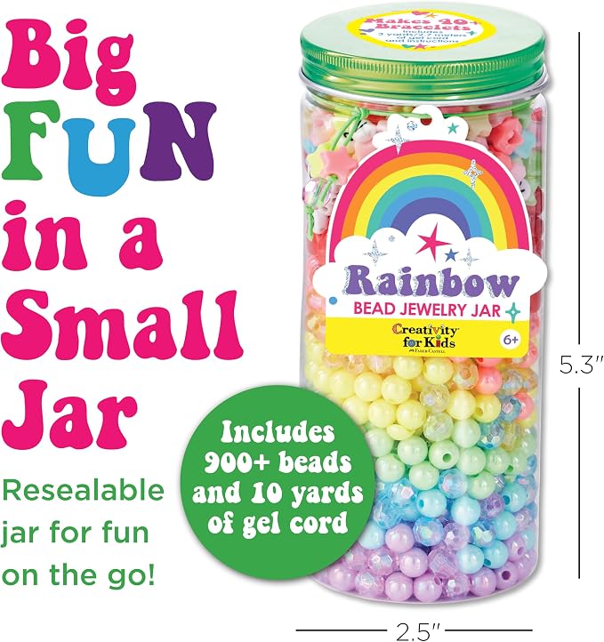 Creativity for Kids Rainbow Bead Jar Jewelry Making Kit: Makes 40+ Friendship Bracelets, DIY Crafts for Girls, Great Summer Activities for Kids (Ages 6+)
