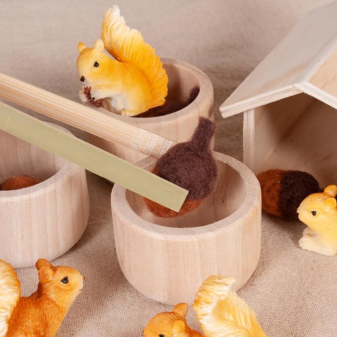 Sorting Stacking Wooden Toys for Toddlers, Squirrel Toys | Montessori Toddler Sensory Bin Tool Toy, Wood Squirrel Toy House Fine Motor Skill Early Learning Educational Gift for Kids