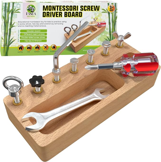 Montessori Screwdriver Board Set - Wooden Montessori Toys for 4 Year Old Kids and Toddlers, Sensory Bin, Fine Motor Skills, STEM Toys