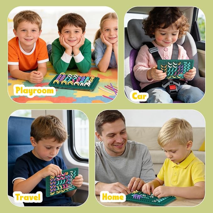 Fidget Toys for Kids 3+, Sensory Activity Knitted Board with 20 Strings | Sensory Toys for Toddler Adults, for Stress Relief, Calming, Focus, ADHD and Autism, Silicone Travel Airplane Essentials Toys