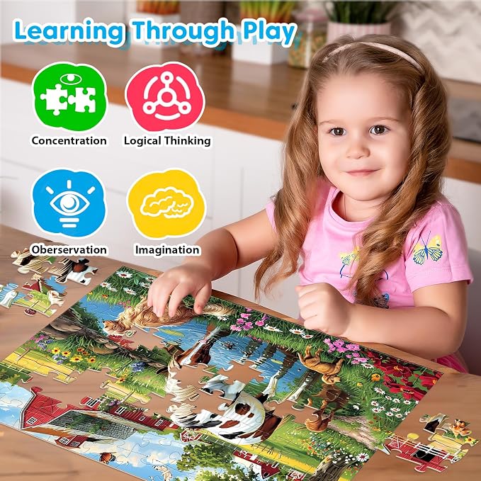 4 Packs 100 Piece Puzzles for Kids Ages 4-6 6-8 8-10, Cats Birds Farms Dogs Jigsaw Puzzles Educational Kids Puzzles 5-8 Gifts for Girls Boys Adults Seniors 15x11in