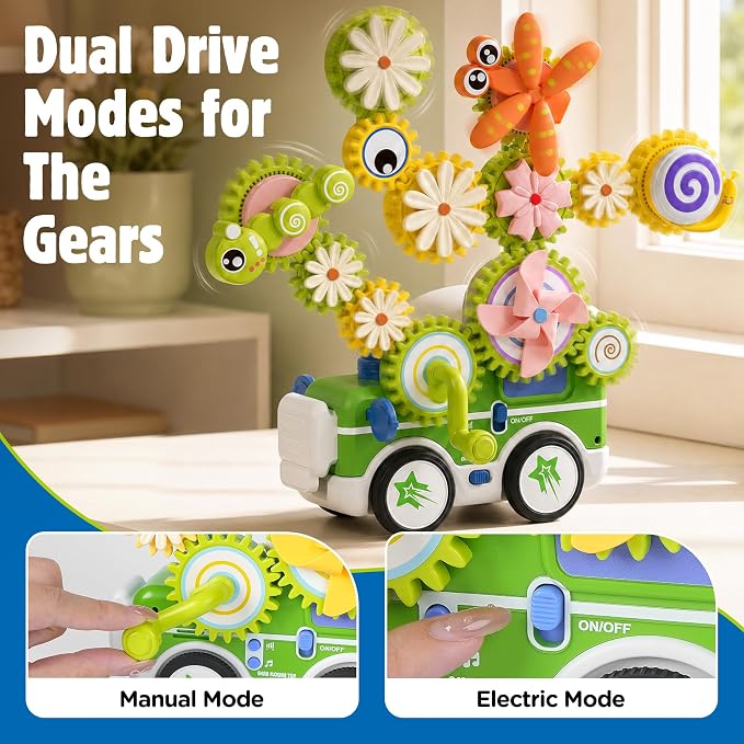 4 in 1 STEM Gear Toys for Kids Ages 3+, Educational Building Blocks, 87Pcs | Flower Construction Kits, Musical Electric Train Sets, Toddler Learning Toys with Light, Boys and Girls Gifts