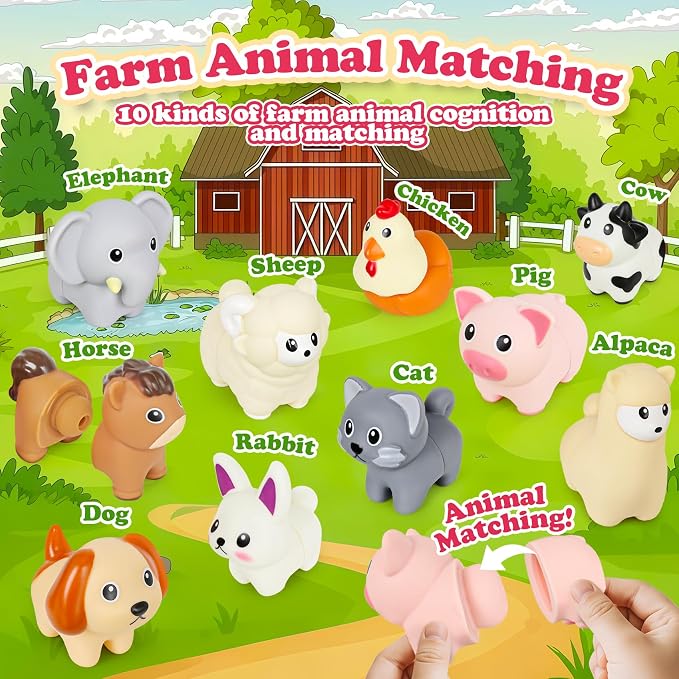 10Pcs Farm Animal Matching Toys, Montessori Fine Motor Sorting Games | Safe and Durable Farm Animals Montessori Sensory Toy – Christmas Birthday Gift for 18M+ Boys & Girls