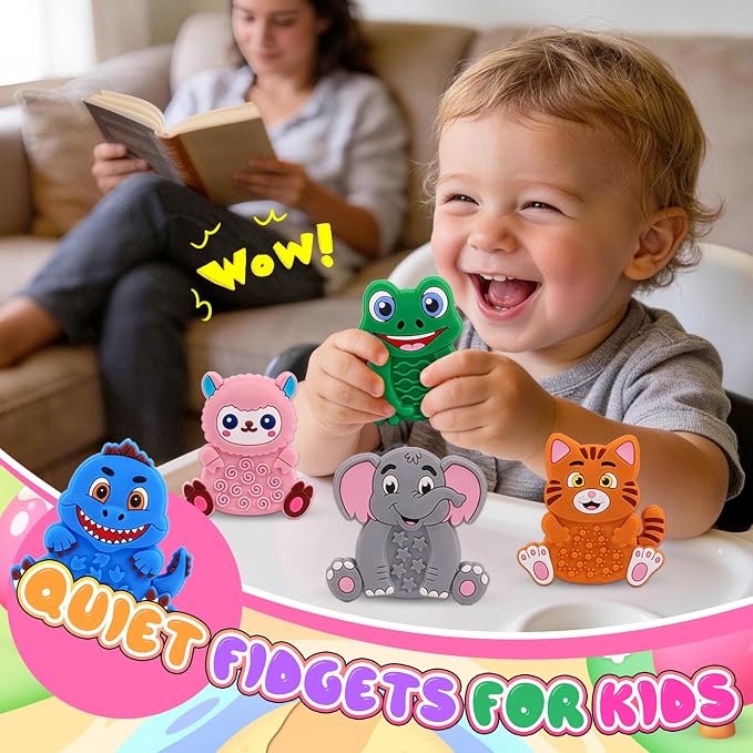 12 Pack Animal Sensory Toys for Kids Toddlers, Textured Silicone Fidget Toys, Quiet Travel Toys for Airplane, Car Rides, Preschool & Home Sensory Play, Classroom Calm Corner Toys