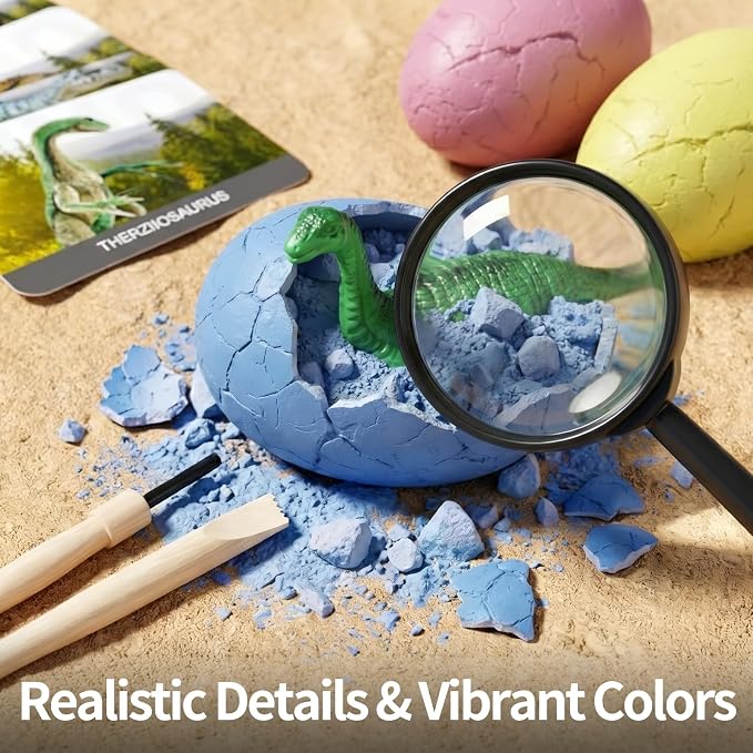 24 Pack Colorful Dinosaur Eggs, Excavation Kit with Learning Cards | STEM Science Toy for Kids, Easter Basket Stuffers, Party Favors, Birthday Gifts Classroom Activities for Boys Girls Age 3+