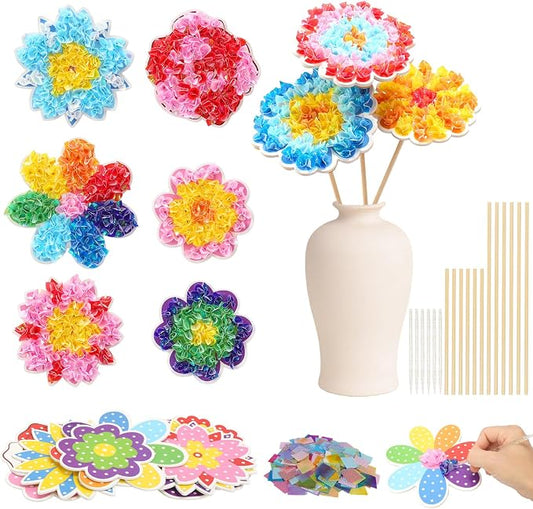 Fennoral 24 Pack Flower Poke in Art for Kids Make You Own Flower Bouquet Craft Kit DIY Poke EVA Foam Craft for Girls Boys for Classroom Art Activity Mother's Day Decoration MOM Gift