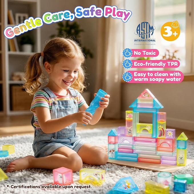 33PCS Soft Sensory Building Blocks for Toddlers, House Garden Gummy Bloc | Preschool Educational Creative Play, Montessori Squeezable, Stretchable Early Learning Construction Playset, Puzzle Blocks