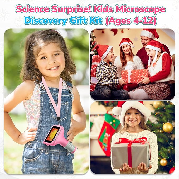 Kids Digital Microscope with 3-Inch Screen: STEM Toy Science Gift Ages 4-12 | 32GB Card, 1000X Zoom, Rechargeable, Photo/Video, Connect to PC, 8 LEDs, 6 Brightness Levels, One-Touch Capture