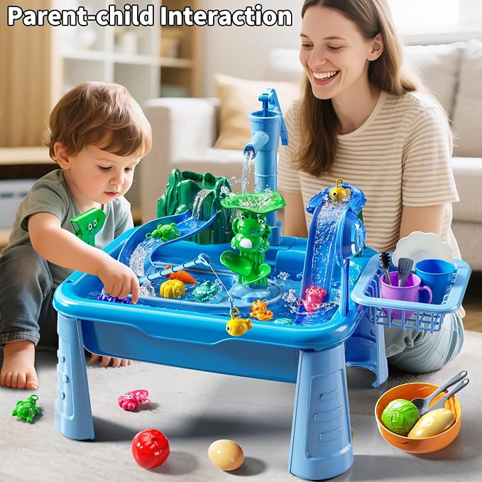 Water Table for Toddlers - Kids Play Sink with Running Water | with Pump, Water Table for Kids Ages 4-8 with Fishing Games, Summer Outside Sensory Gift Toys for Boys and Girls 3 4 5 6 7 8