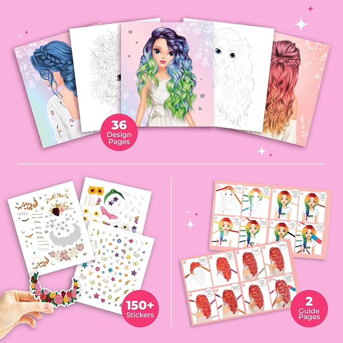 BSCOOL Sticker Book Fashion Design Activity Book for Kids. Hairstyles | Drawing, coloring, and hairstyle creation with guides. Creative sketchbook for little designers ages 5 and up.