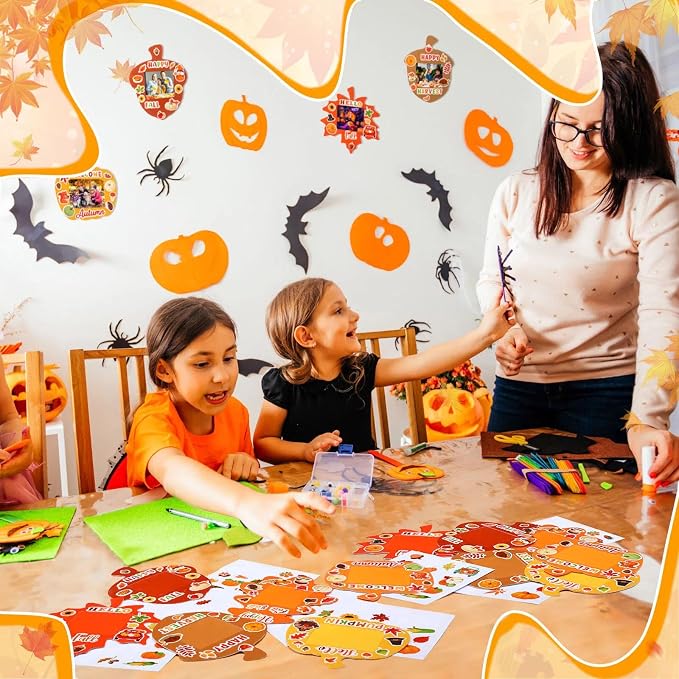 Memorywuu 72 Sets Thanksgiving DIY Crafts Kit Fall Picture Frames Autumn DIY Photo Frames Pumpkin Maple Leaf Pine Cone Photo Frame Decor for Kid Home Classroom Thanksgiving Day Kits Game Activities