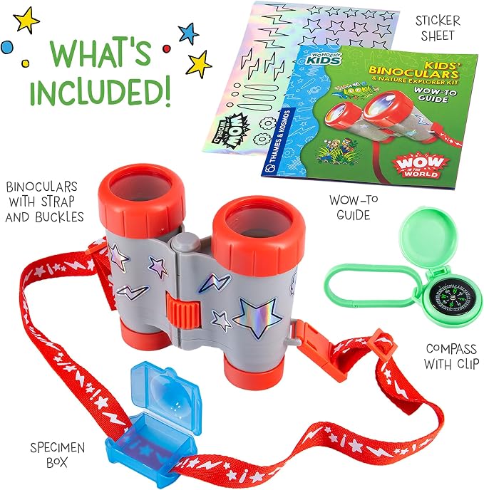 Wow in The World Kids’ Binoculars & Nature Explorer KIT | Look Far, Nature Scavenger Hunt, Specimen Box, Companion Audio Content, Bonus Reusable Science Tool, STEM Toy for Kids 4+ by Thames & Kosmos