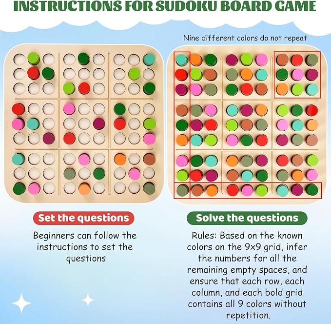Wooden Sudoku Board Game: Math Brain Teaser Puzzle Desktop Game Train Logical Thinking Ability with 81 Pegs for Teenagers, Adult & Seniors Brain Stimulation Toys, Party Favors & Stress-Relief