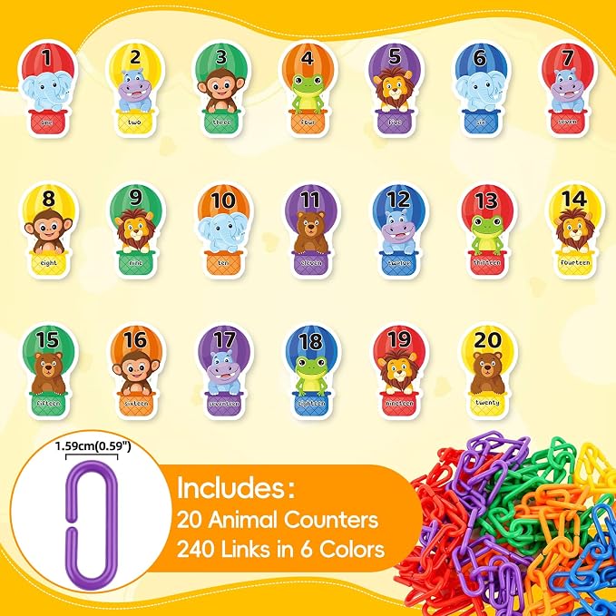 Fine Motor Skills Toys Plastic Chain Links Counting Games for Kids | Sensory Counting Toys Toddlers Math Manipulatives Math Games Preschool Kindergarten Classroom Must Haves Color Recognition